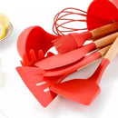 Kit 12 Utensílios de Cozinha em Silicone com Cabo de Madeira