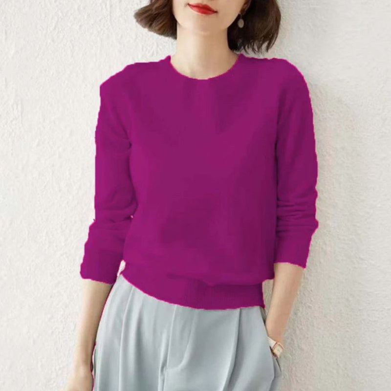 Suéter Feminino Básico de Lã com Gola Redonda